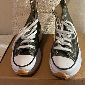 Chunky Converse Olive High-Top Canvas Sneakers with White Trim